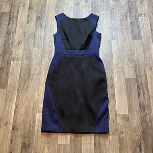 Adrianna Papell Blue Black Sheath Cocktail Dress Size 4 Office Party Work